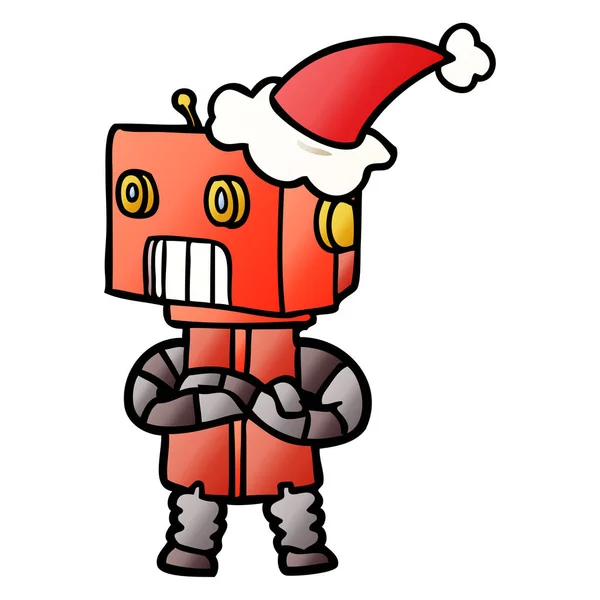 Gradient Cartoon eines Roboters mit Weihnachtsmütze — Stockvektor