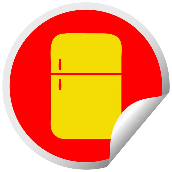 Εγκύκλιος αποφλοίωση αυτοκόλλητη ετικέττα κινούμενων σχεδίων ψυγείο καταψύκτη — Διανυσματικό Αρχείο