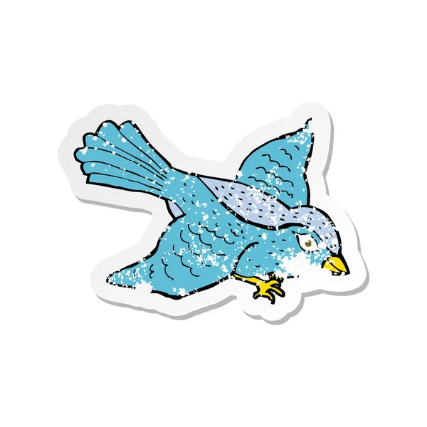 Retro noodlijdende sticker van een vliegende vogel cartoon — Stockvector