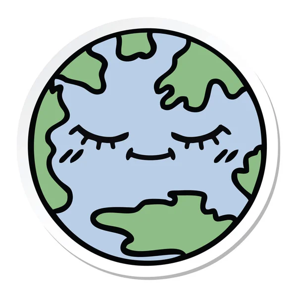 Adesivo Simpatico Cartone Animato Pianeta Terra — Vettoriale Stock