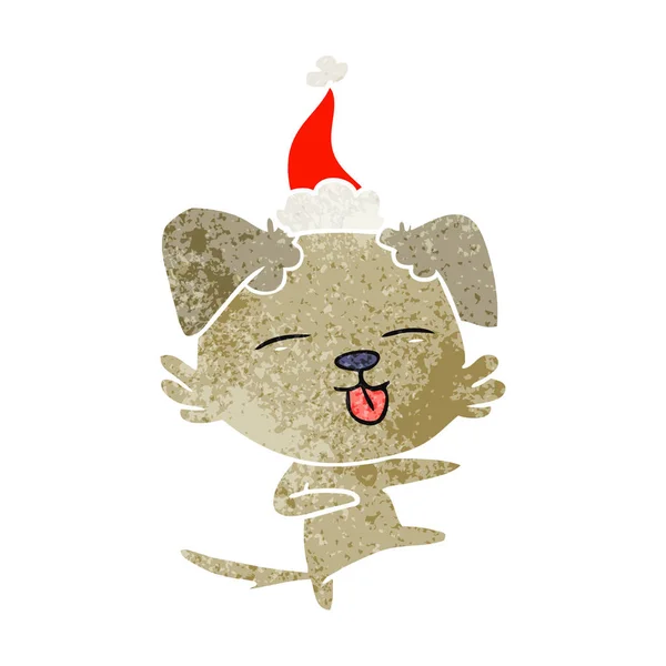 Cartone animato retrò di un cane che balla indossando cappello di Babbo Natale — Vettoriale Stock