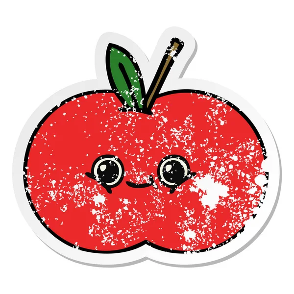 Nödställda klistermärke av en gullig tecknad rött äpple — Stock vektor