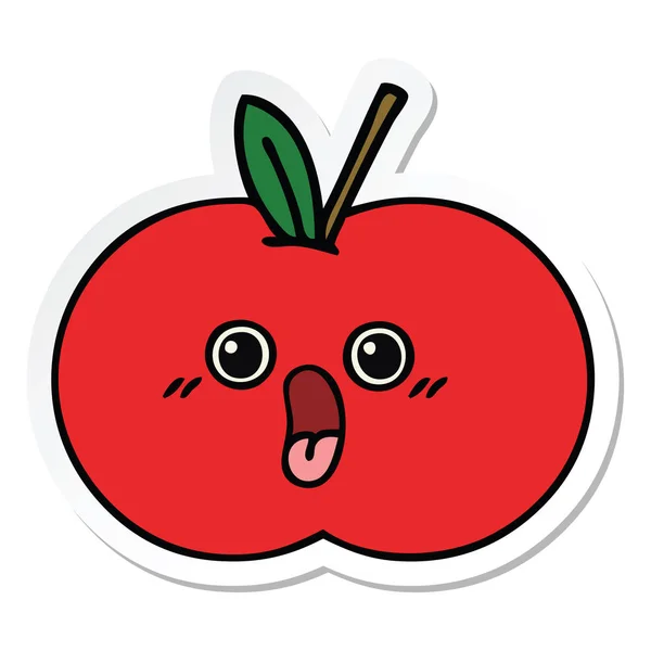 Klistermärke Gullig Tecknad Rött Äpple — Stock vektor