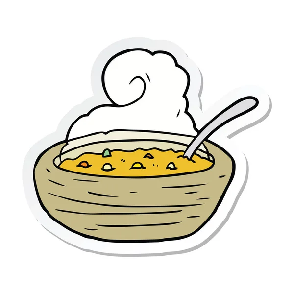 Etiqueta de uma tigela de desenhos animados de sopa quente — Vetor de Stock