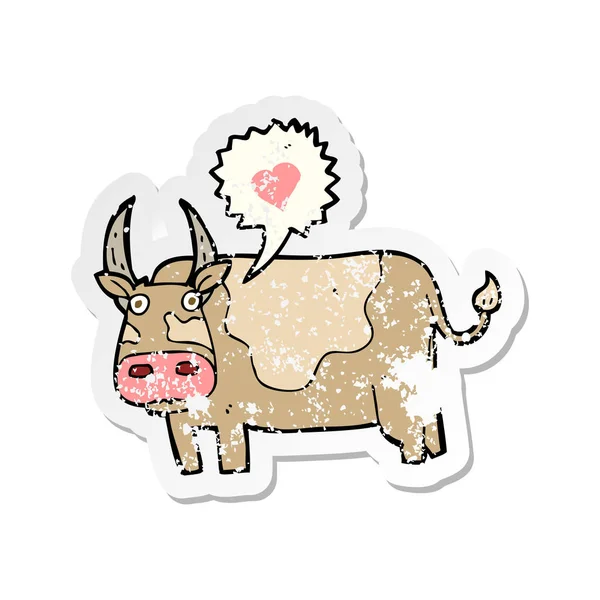 Pegatina Retro Angustiado Una Vaca Dibujos Animados — Vector de stock