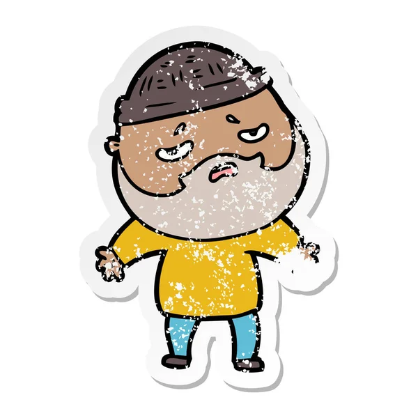 Calcomanía Angustiada Hombre Preocupado Dibujos Animados Con Barba — Vector de stock