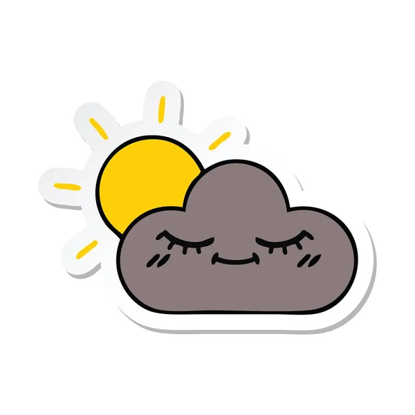 Pegatina de una linda nube de tormenta de dibujos animados y sol — Vector de stock