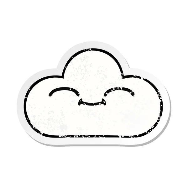 Verontruste sticker van een leuke cartoon witte wolk — Stockvector