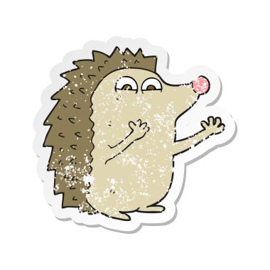 bir çizgi film sevimli kirpi Retro sıkıntılı etiket