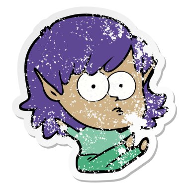 dik bir çizgi film elf kızın sıkıntılı etiket