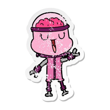 bir mutlu karikatür robot sıkıntılı etiket