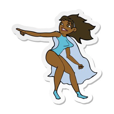 etiket işaret eden bir çizgi film süper kahraman kadın