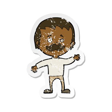 Bıyık sallayarak ile bir çizgi film adamın Retro sıkıntılı etiket