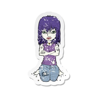 bir çizgi film vampir kız Retro sıkıntılı etiket