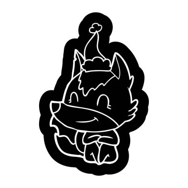 Noel Baba şapkası giyen bir kurt dostu karikatür simgesi