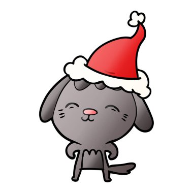 Noel Baba şapkası giyen bir köpek mutlu degrade çizgi film