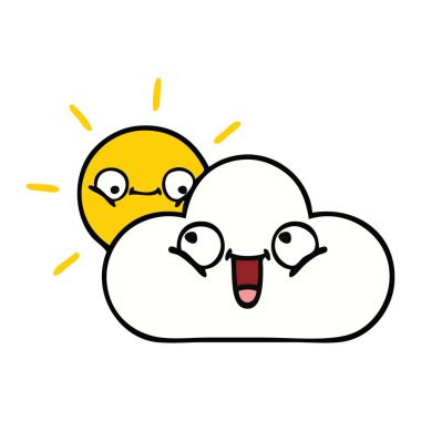 sevimli çizgi bir güneşli ve bulut