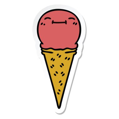 ilginç bir el etiket karikatür mutlu dondurma çizilmiş