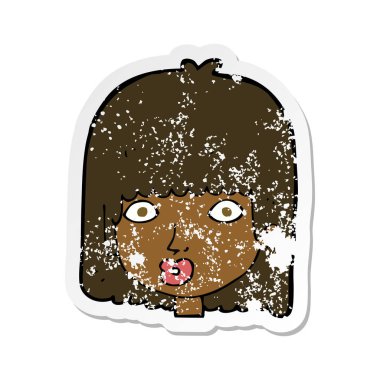 Retro etiket bir karikatür sürpriz kadının sıkıntılı