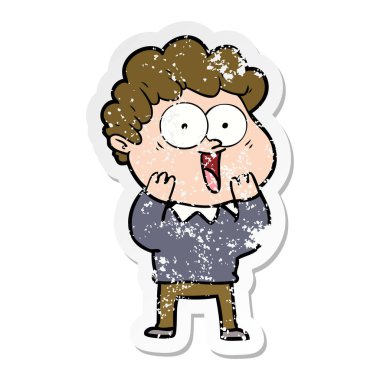 karikatür mutlu bir adamın sıkıntılı etiket