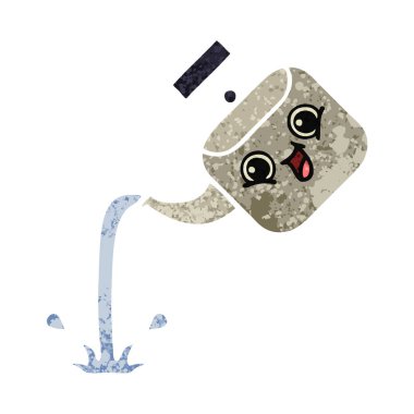 Retro illüstrasyon tarzı çizgi film dökerek su ısıtıcısı