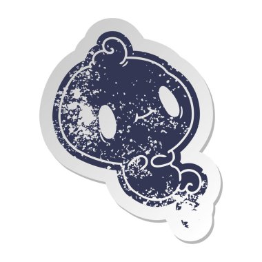 kawaii sevimli hayalet sıkıntılı eski çizgi film etiketi