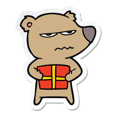 mevcut tutan bir kızgın ayı çizgi film etiketi