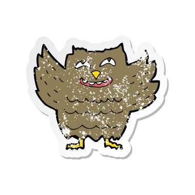 bir karikatür mutlu baykuş Retro sıkıntılı etiket