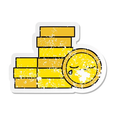 sevimli çizgi sıkıntılı etiket paralar