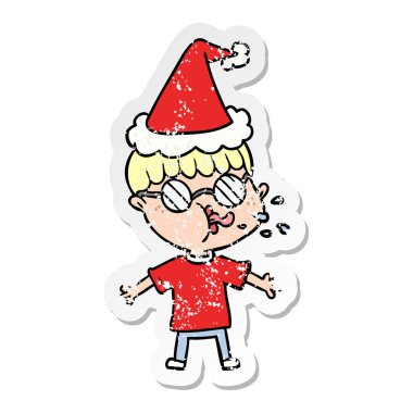 sıkıntılı etiket karikatür s giyen gözlük takan bir çocuğun