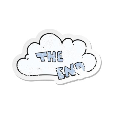 Retro etiket bir karikatür bitirme simgesi sıkıntılı.