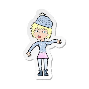 şapka giyen bir çizgi film kadın Retro sıkıntılı etiket