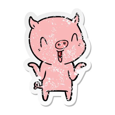 mutlu karikatür domuz bir sıkıntılı etiket