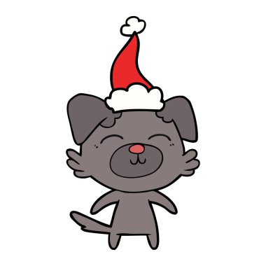 Noel Baba şapkası giyen bir köpek çizim için