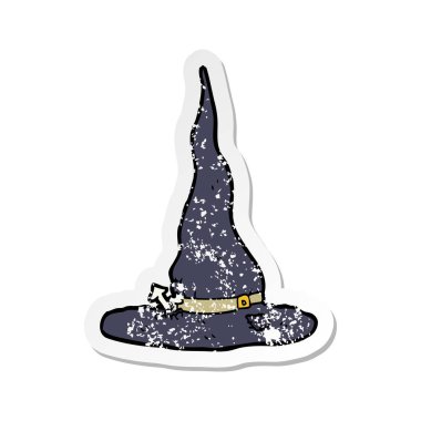 bir karikatür ürkütücü Retro sıkıntılı etiket şapka Cadılar