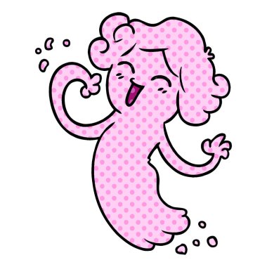 elle çizilmiş karikatür doodle bir mutlu pembe hayaletin