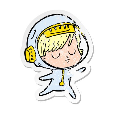 bir çizgi film astronot kadının sıkıntılı etiket