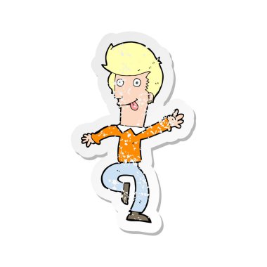 Retro sıkıntılı etiketi dans çizgi film adam