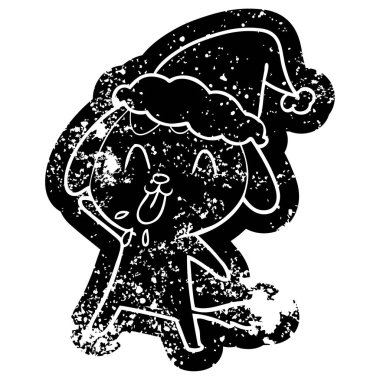 sevimli ilginç çizgi simgesini Noel Baba şapkası giyen bir köpek sıkıntılı