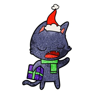 konuşan kedi dokulu karikatür giyen Noel Baba şapkası