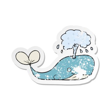 bir çizgi film balinanın su spouting Retro sıkıntılı etiket