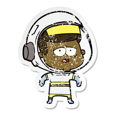 bir çizgi film yorgun astronotun sıkıntılı etiket