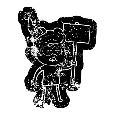 Noel Baba şapkası giyen bir bakan adam karikatür sıkıntılı simgesi