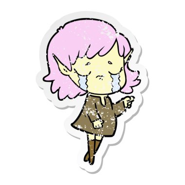 bir çizgi film ağlayan elf kızın sıkıntılı etiket