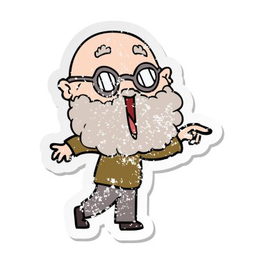 bir çizgi film neşeli adamın sakalı işaret parmağı sıkıntılı etiket