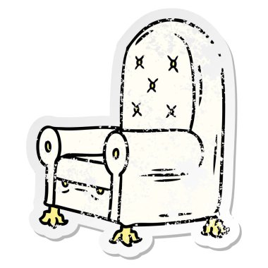 elle çizilmiş etiket karikatür karalama mavi koltuk, sıkıntılı