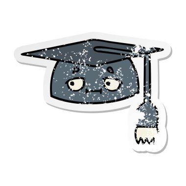 sevimli çizgi mezuniyet şapka sıkıntılı etiket