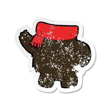 bir çizgi film siyah ayı vücudu Retro sıkıntılı etiket