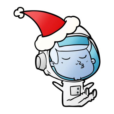 santa şapka takıyor kendine güvenen bir astronotun degrade çizgi film