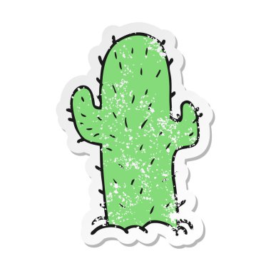 bir çizgi film kaktüs Retro sıkıntılı etiket